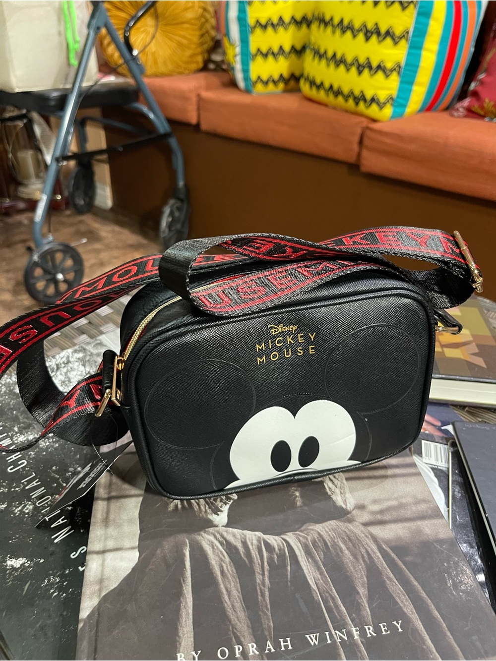 Disney Mickey Mouse Black Crossbody Bag with Red Strap